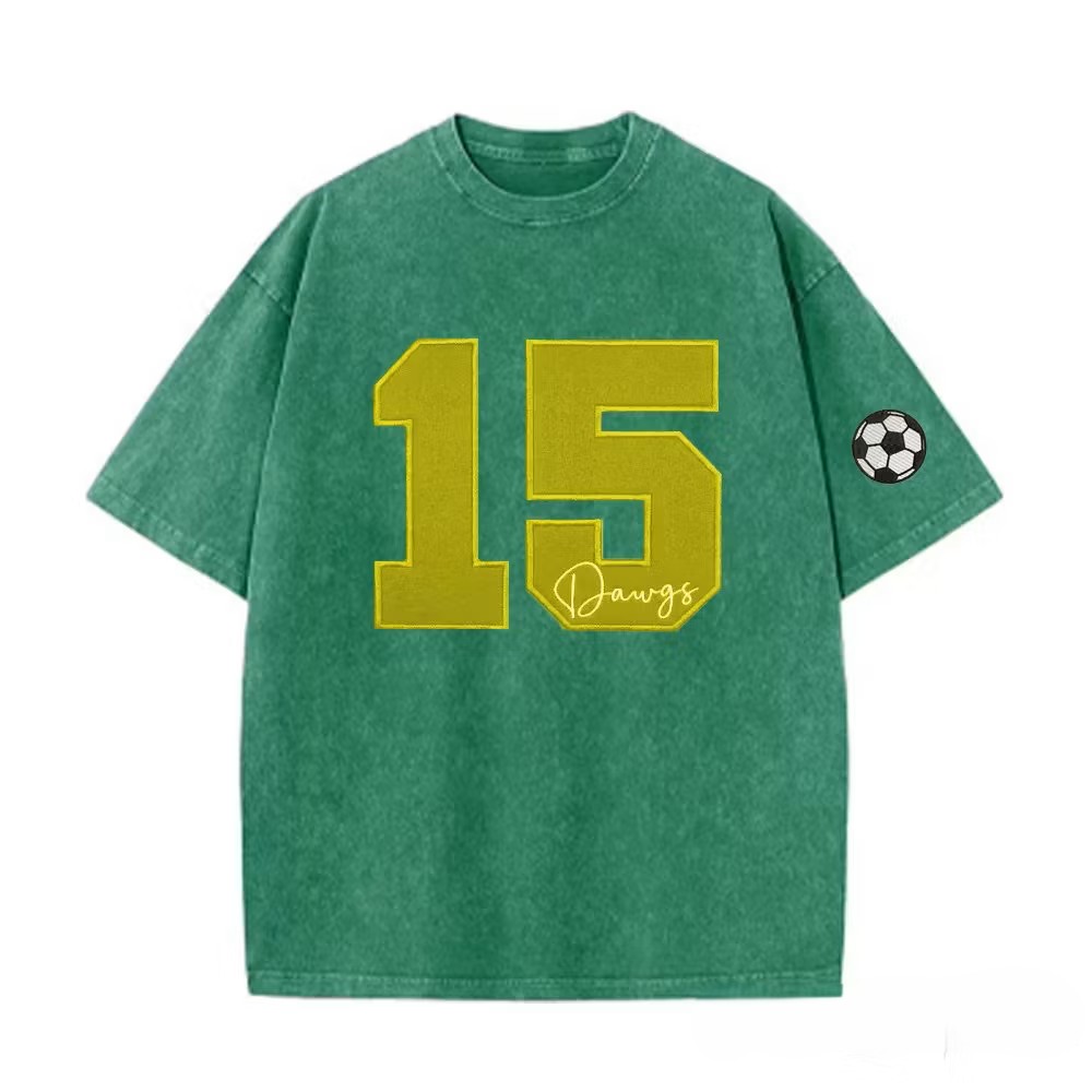 Custom Sports Number T-Shirt, Vintage Washed Team Spirit Casual Top