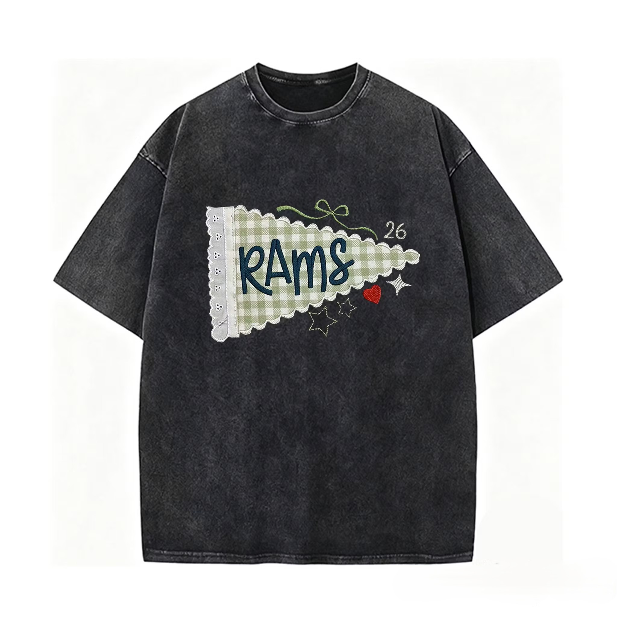 Custom Mascot & Team Spirit Washed Tee with Lace Pennant Applique ✨