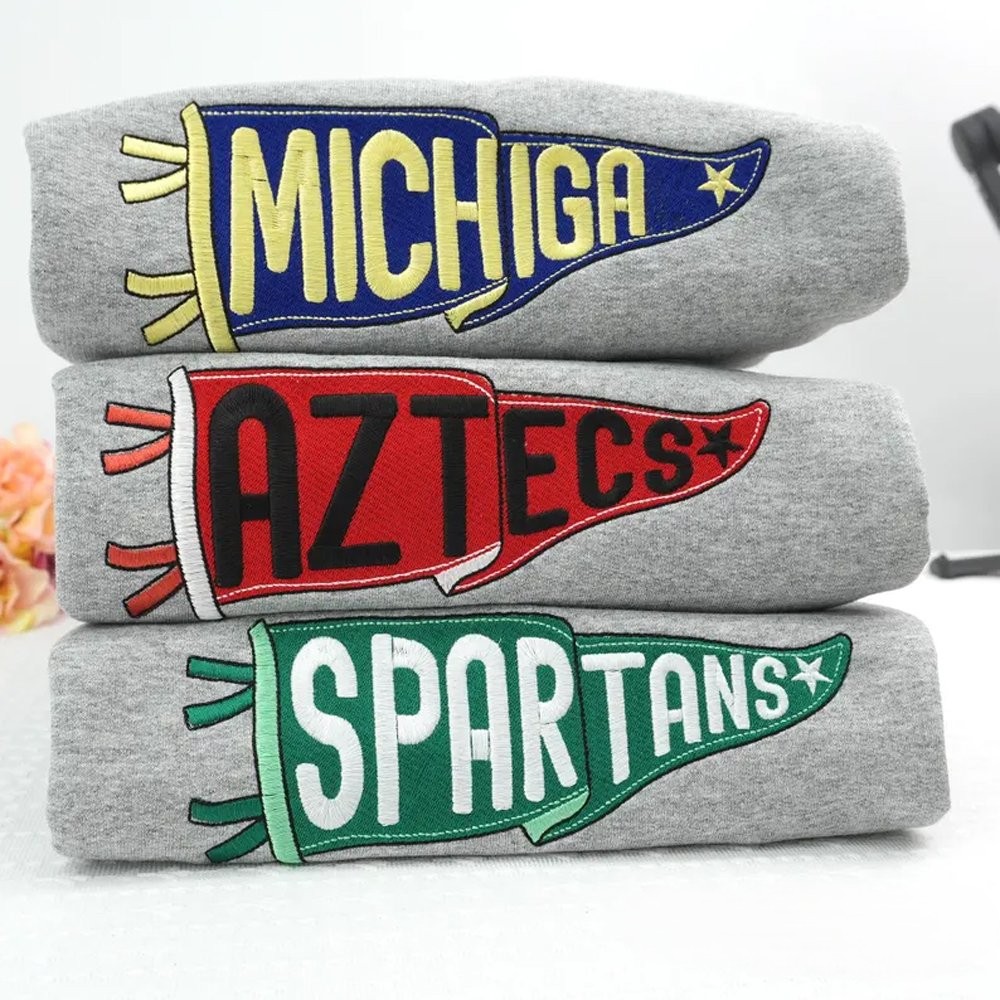 Custom Pennant Embroidered Sweatshirt - Personalized Team & School Spirit Crewneck