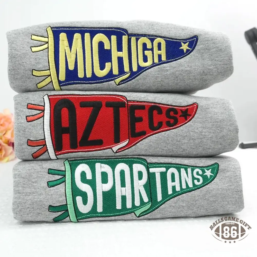 Custom Pennant Embroidered Sweatshirt - Personalized Team & School Spirit Crewneck