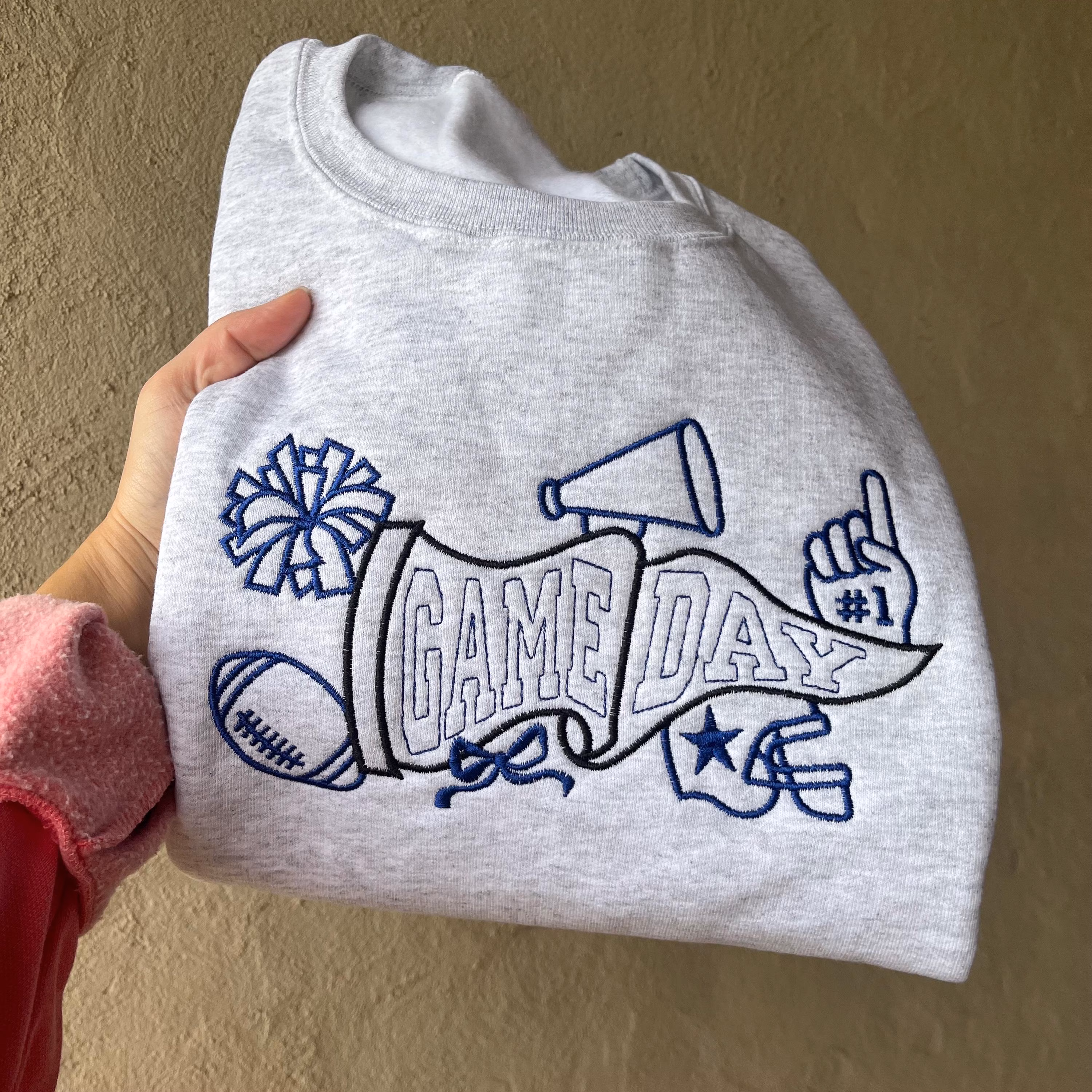 Custom Game Day Embroidered Sweatshirt | Football Pennant Crewneck for Team Spirit