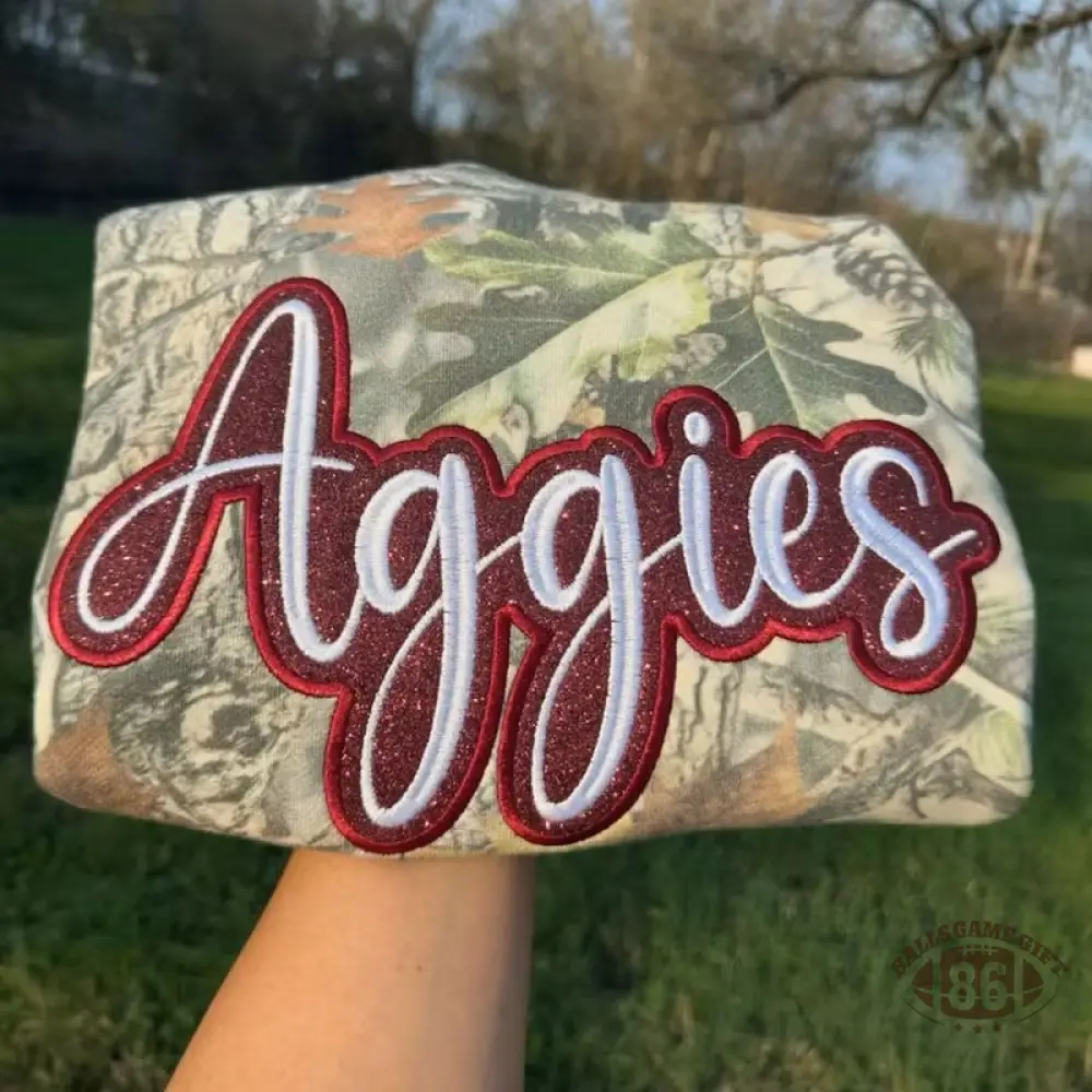 Custom Camo Spirit Sweatshirt with Glitter Appliqué Embroidery – Personalized Game Day Hoodie & Tee