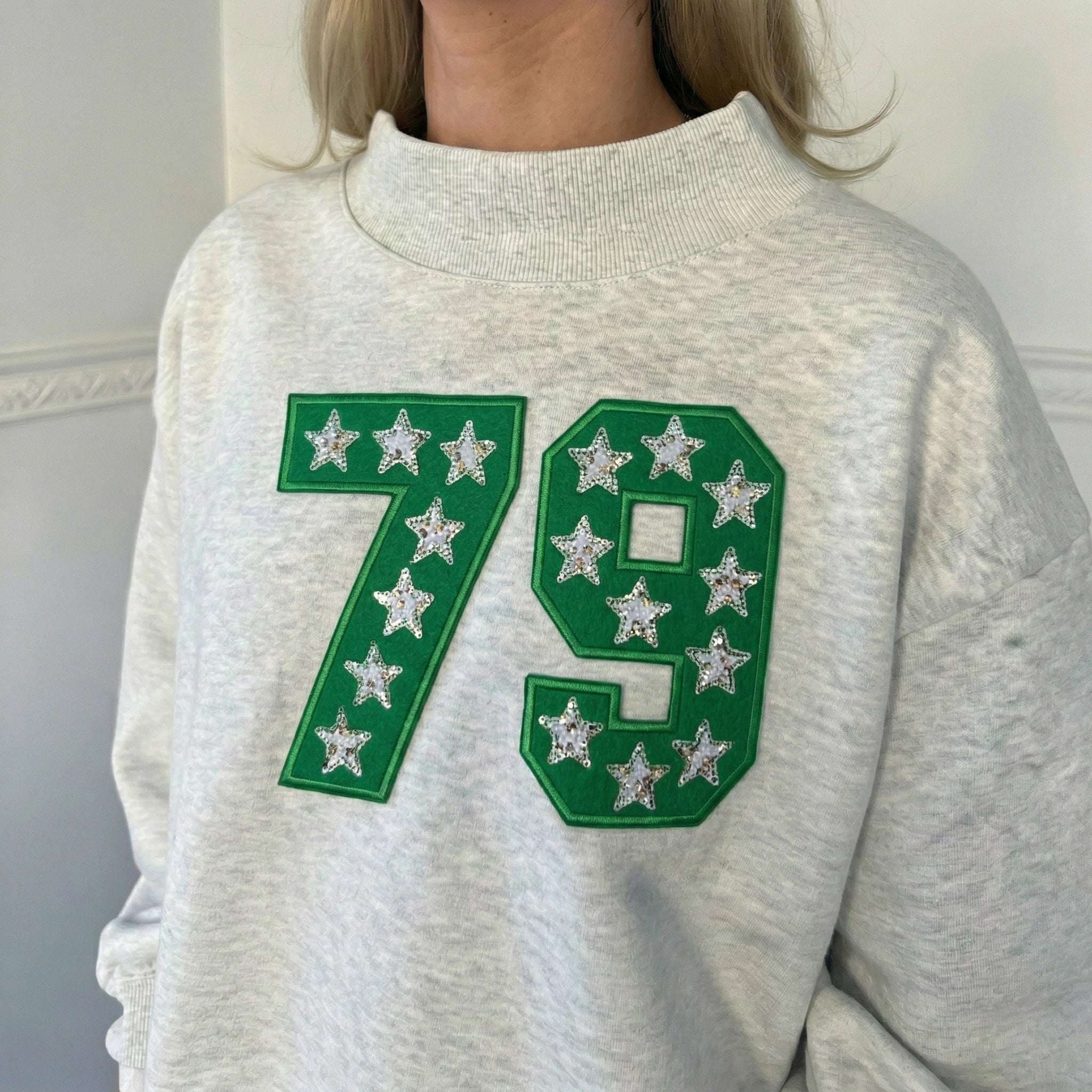  Personalized  Sequin Glitter Team Number Letters Mock Neck