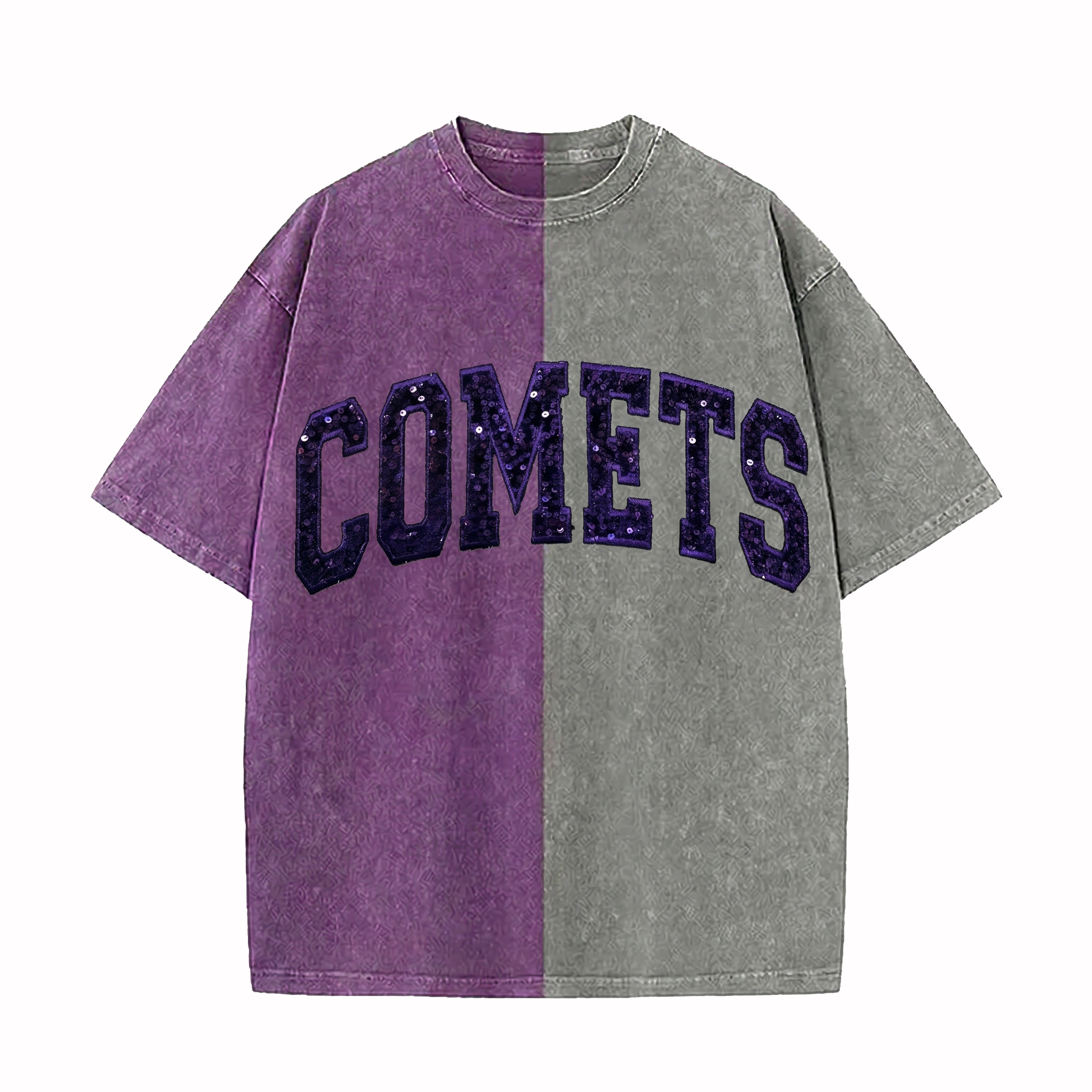 Custom Sequin Text Letter Two Tone Washed T-shirt-Best Gift For Sport Lovers