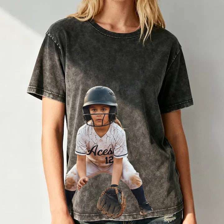 💖 Custom Vintage Washed Photo T-shirt – Personalized Portrait Tee, Soft Retro Style