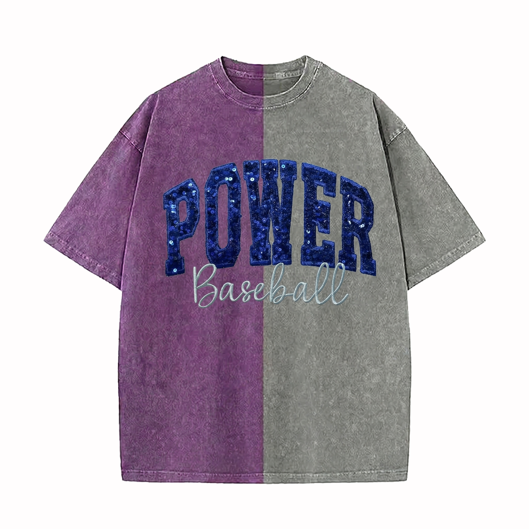 Custom Sequin Text Letter Two Tone Washed T-shirt-Best Gift For Sport Lovers