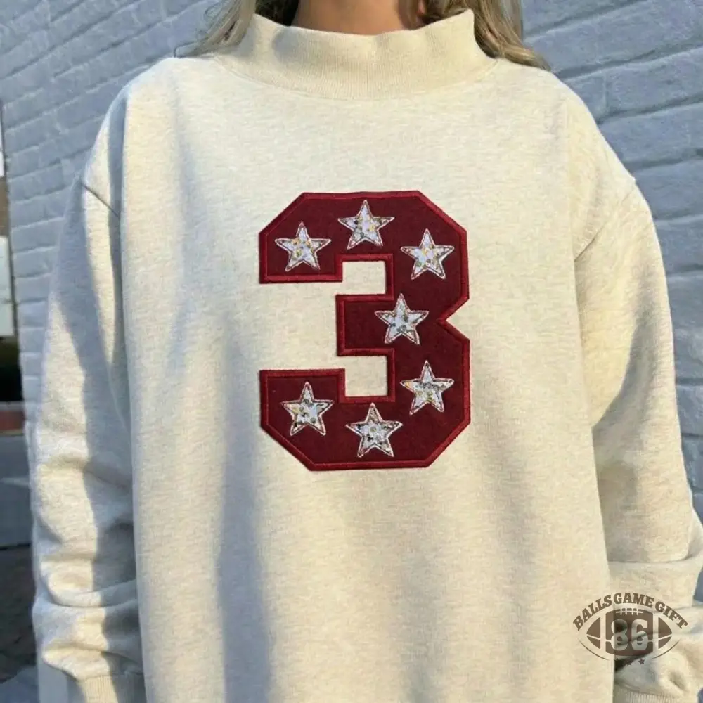  Personalized  Sequin Glitter Team Number Letters Mock Neck