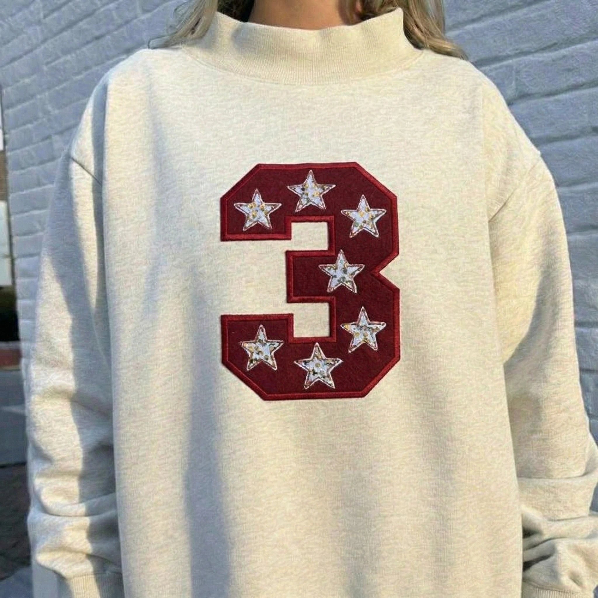  Personalized  Sequin Glitter Team Number Letters Mock Neck