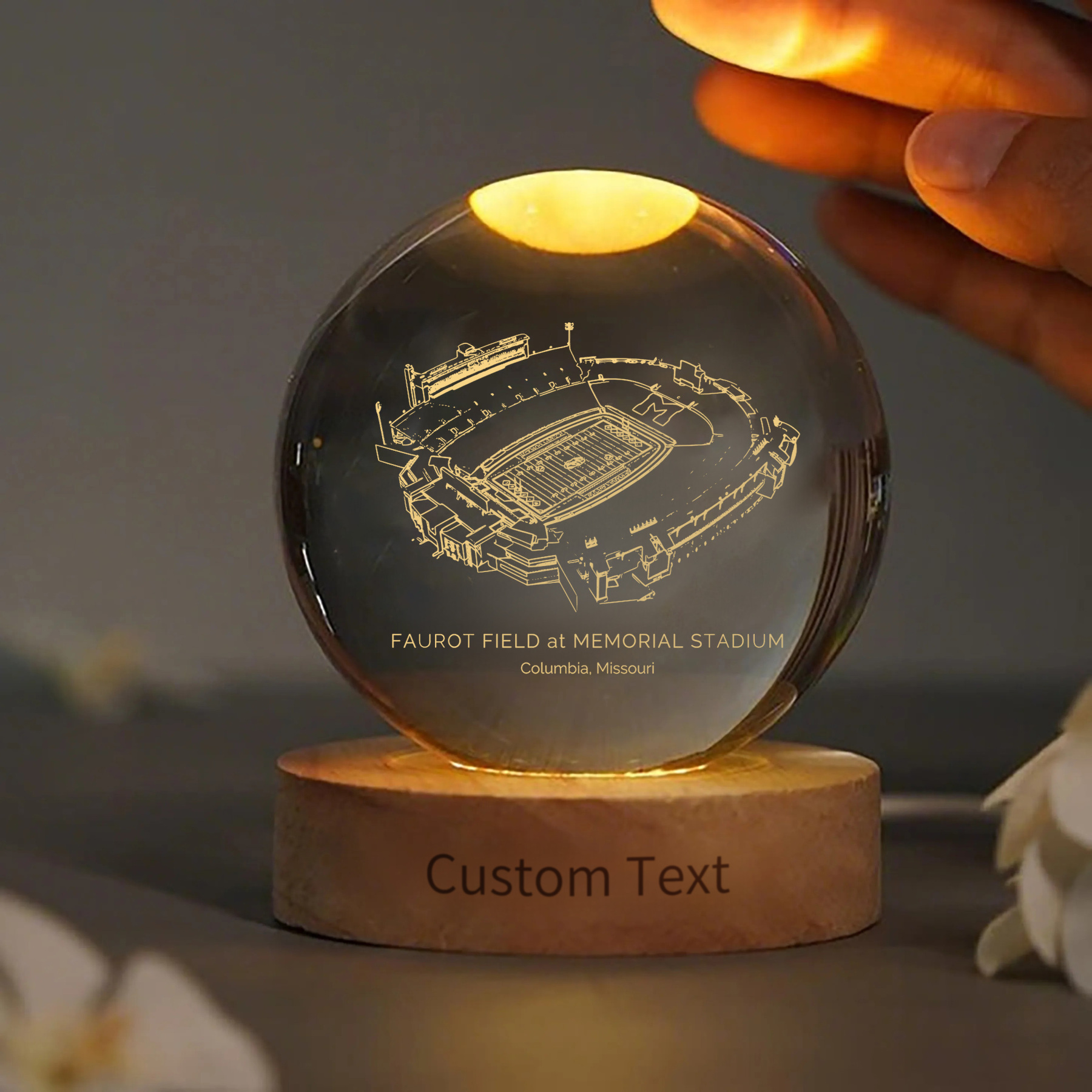 Faurot Field at Memorial Stadium 3D Spherical Crystal Ball Lamp
