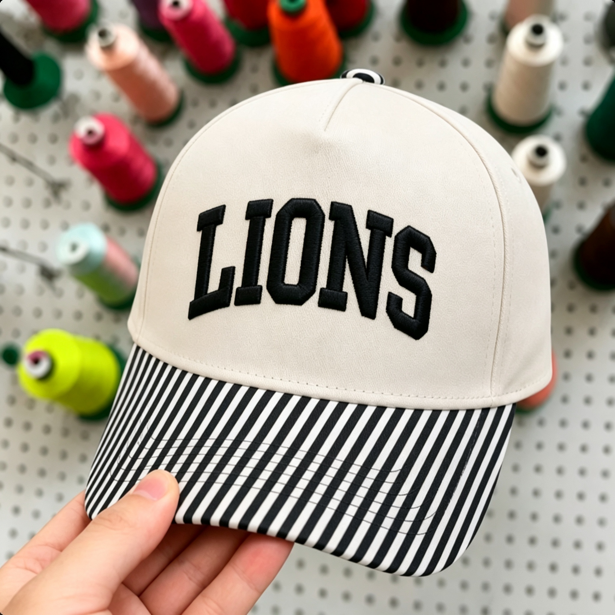 Custom Game Day Embroidered Baseball Hat,  Striped Brim Team Name Trucker Cap