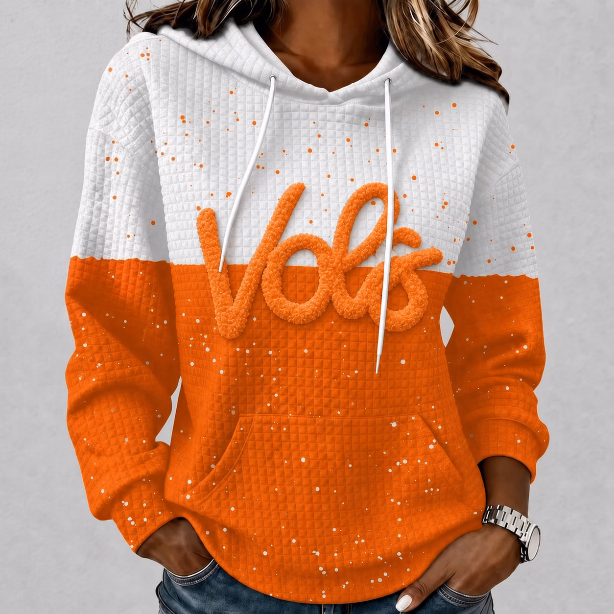 Custom College Spirit Waffle Hoodie, Personalized Chenille Team Name & Mascot Game Day Pullover