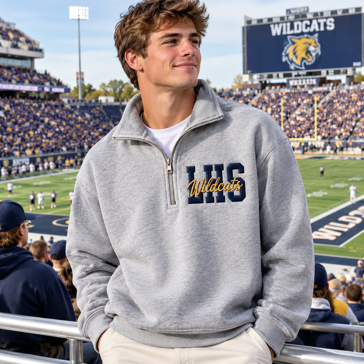 Personalized Embroidered Quarter Zip Sweatshirt | Custom High School Team Spirit Pullover