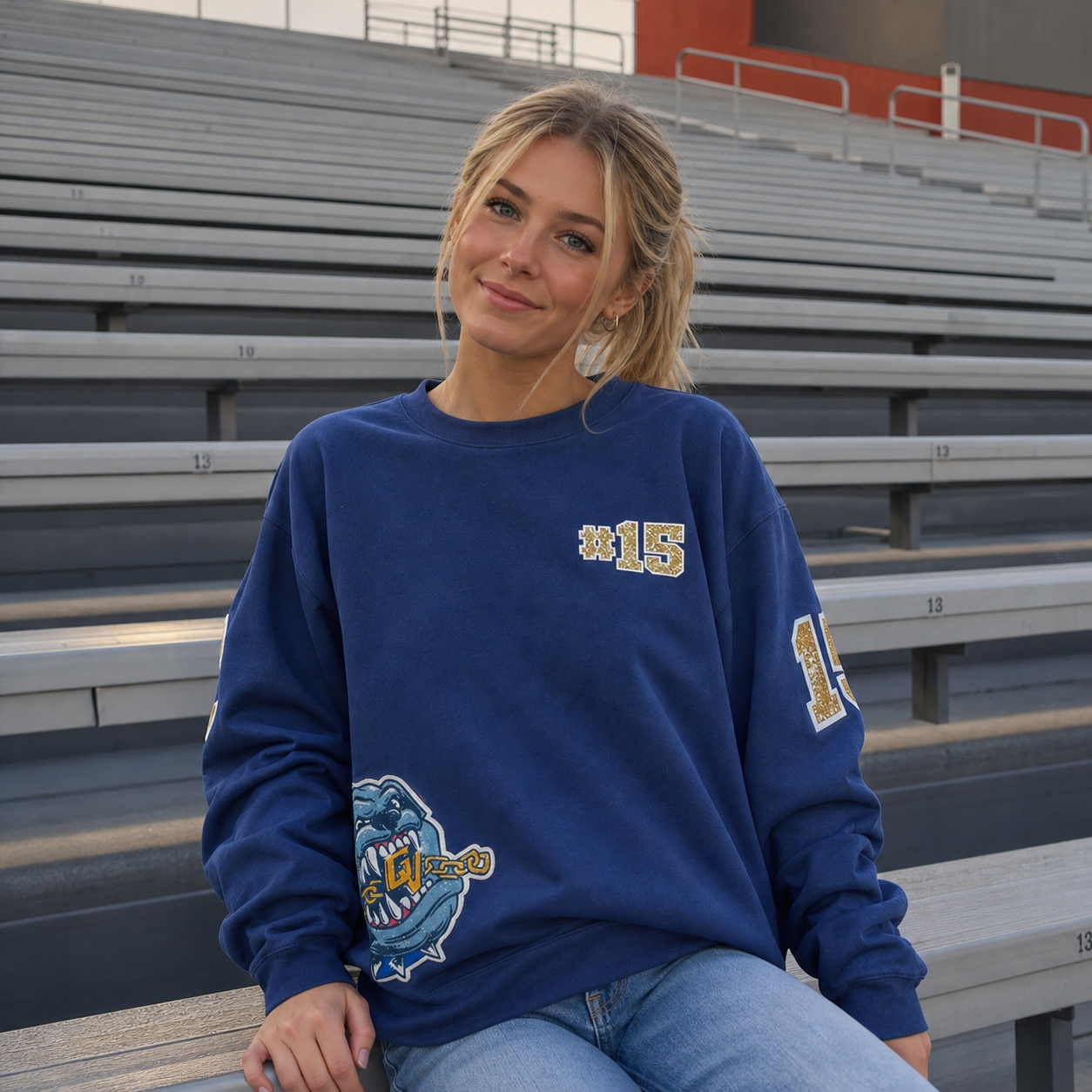 Custom Game Day Crewneck Sweatshirt, Vintage Back Print College Football Fan Pullover