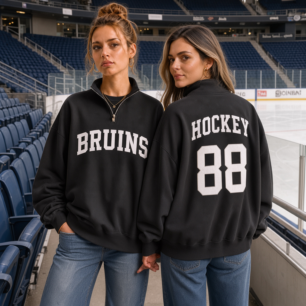 Vintage Hockey Team Quarter Zip Sweatshirt – Varsity Letter Game Day Pullover