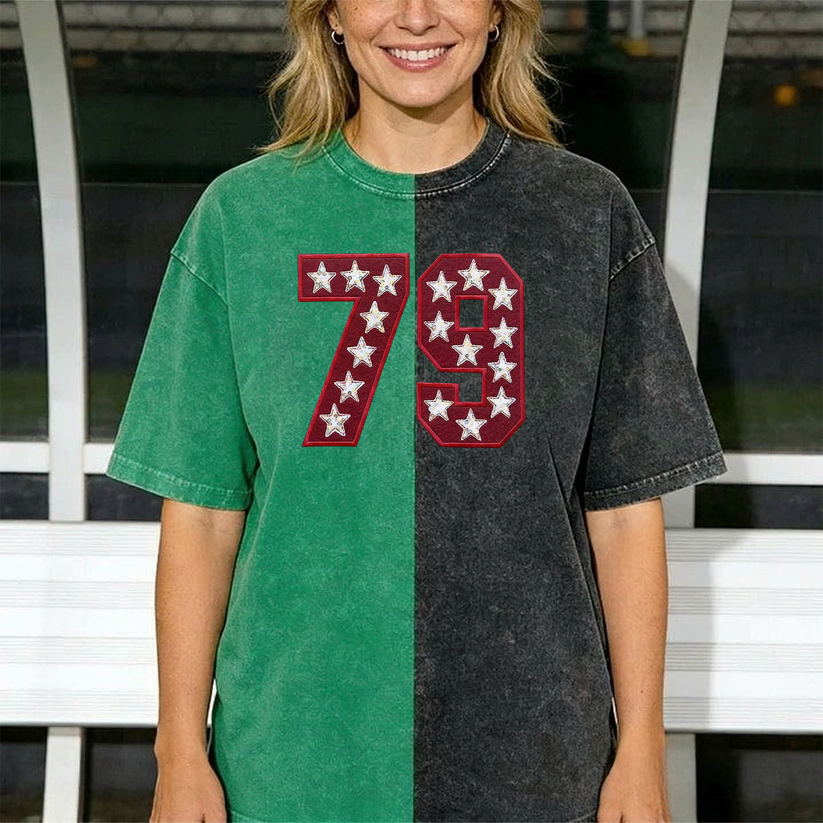 Personalized Team Number with Stars Two Tone Washed T-shirt 