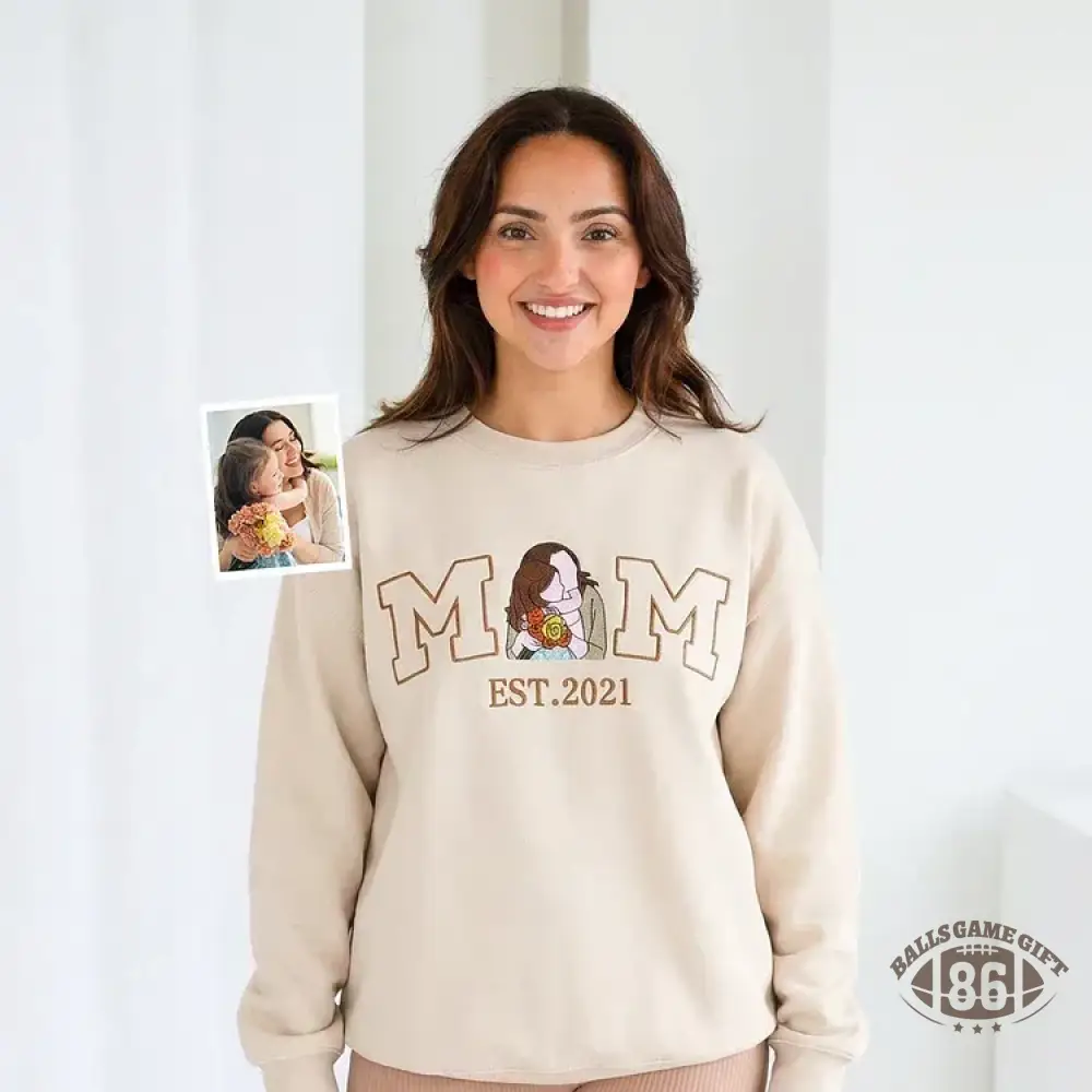 Customized Mom Mum Mother-Child Photo Mother's Day Embroidered Sweatshirt