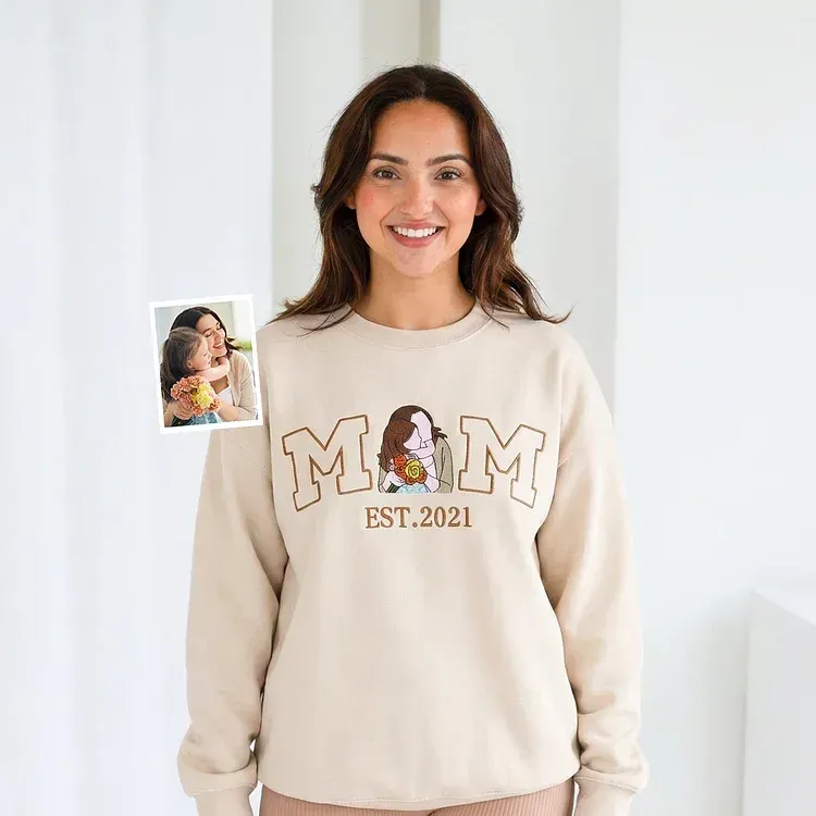 Customized Mom Mum Mother-Child Photo Mother's Day Embroidered Sweatshirt