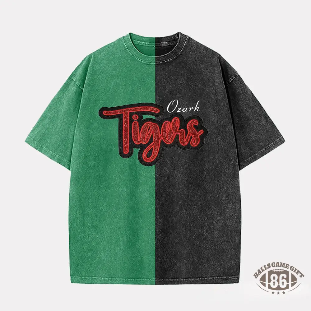 Custom Glitter Team Mascot Embroidered Two Tone Washed T-shirt For Game Day 