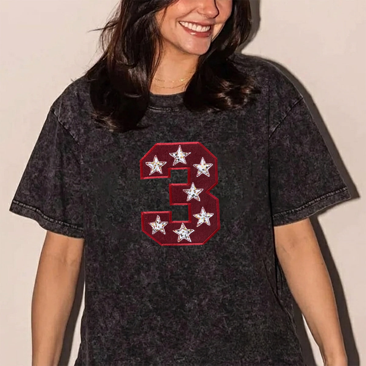 Custom Team Number with Stars Washed Sweatshirt Personalized Numbers