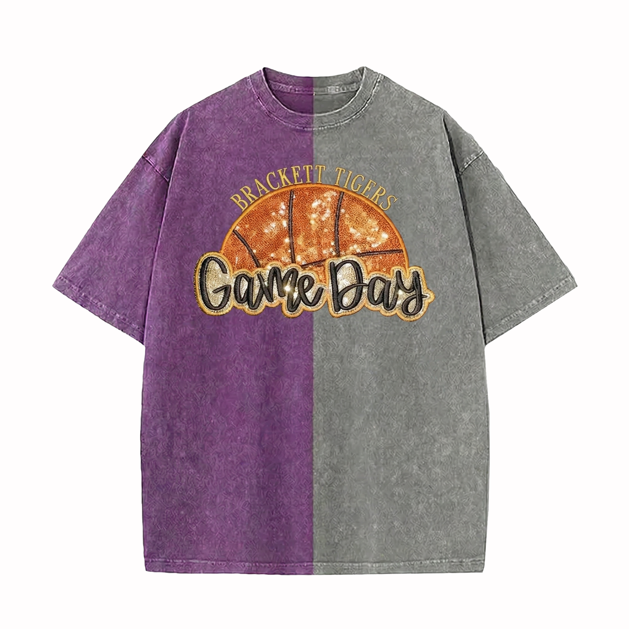 Custom Sequin Gameday Basketball Proud Sport Two Tone Washed T-shirt