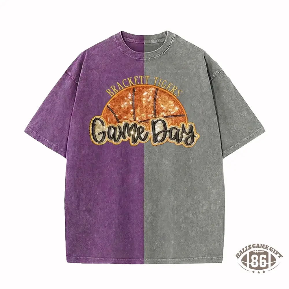 Custom Sequin Gameday Basketball Proud Sport Two Tone Washed T-shirt