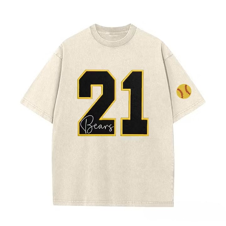 Custom Sports Number T-Shirt, Vintage Washed Team Spirit Casual Top