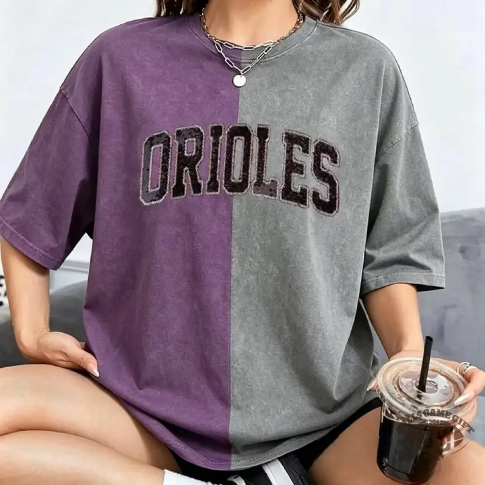 Personalized Sequin Applique Mascot Team Name Game Day Two Tone Washed T-shirt Gifts for Sports Mom