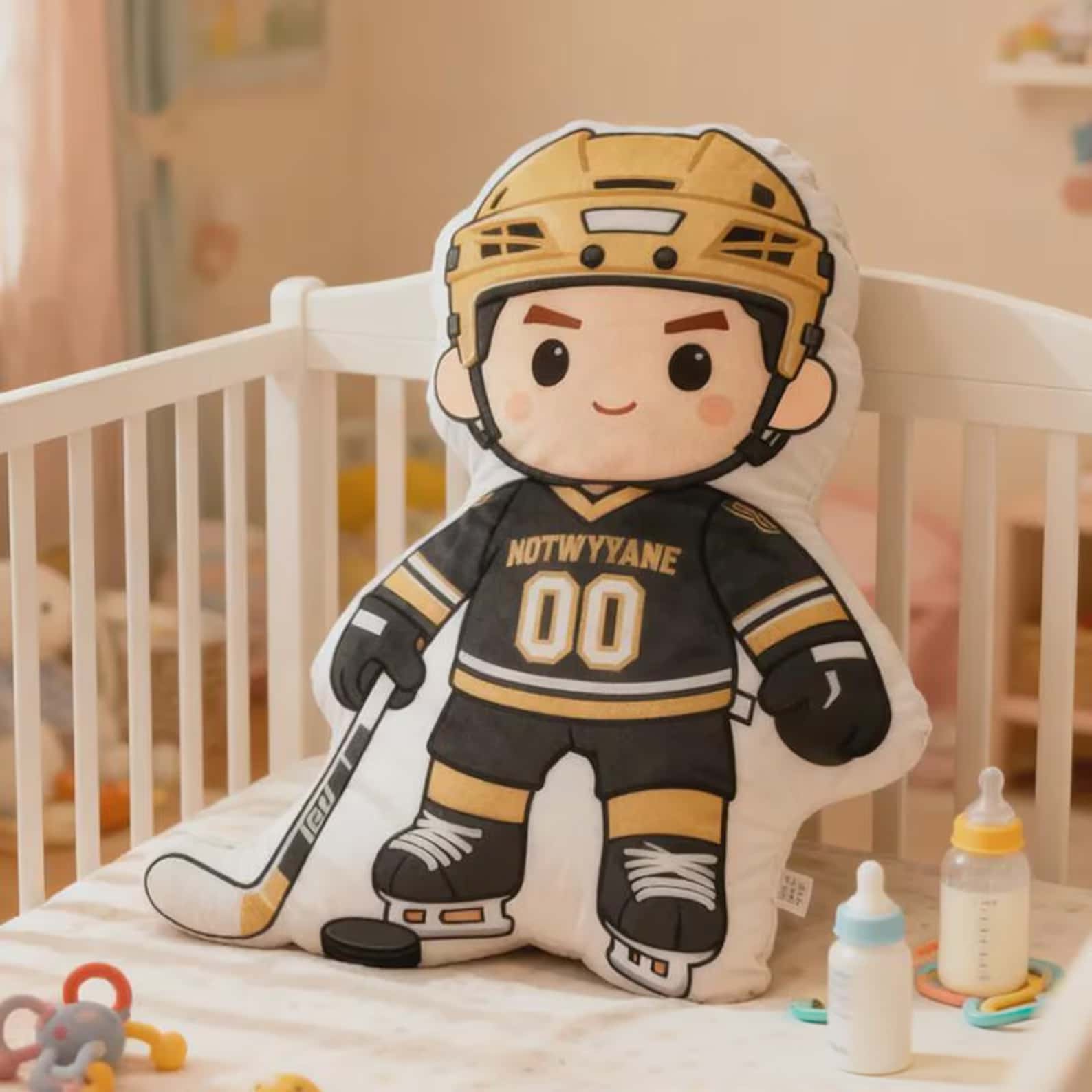 Hockey Player Custom Pillow Personalized Name Number Kids Sports Gift Bedroom Decor