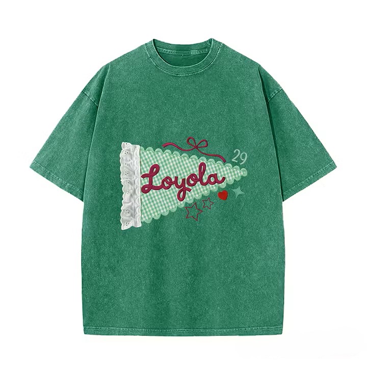 Custom Mascot & Team Spirit Washed Tee with Lace Pennant Applique ✨