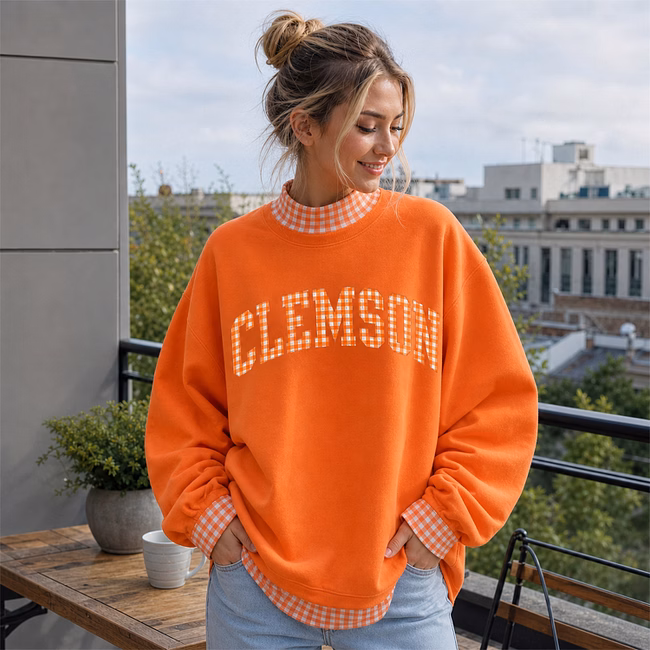 Custom Team Gingham Patchwork Mock Neck Sweatshirt