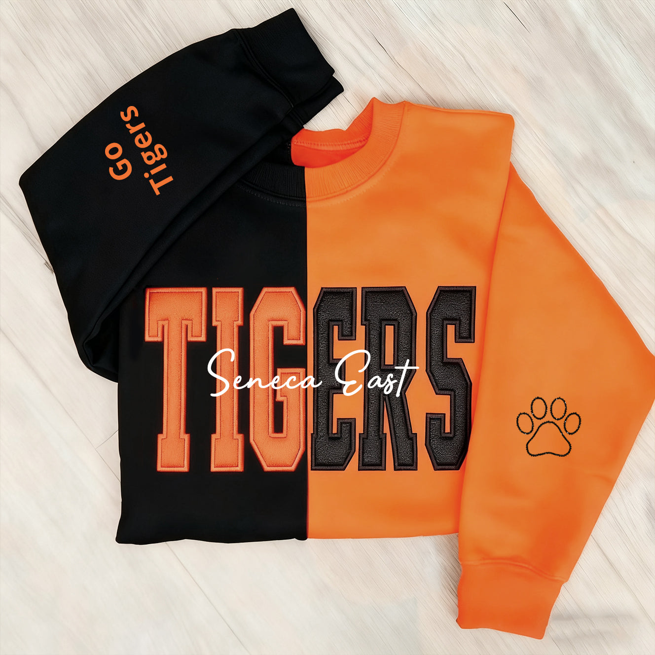 Custom Two Tone Glitter Mascot Sweatshirt School Team Split Fashion Embroidered Sweatshirt | Gifts for Sports Mom