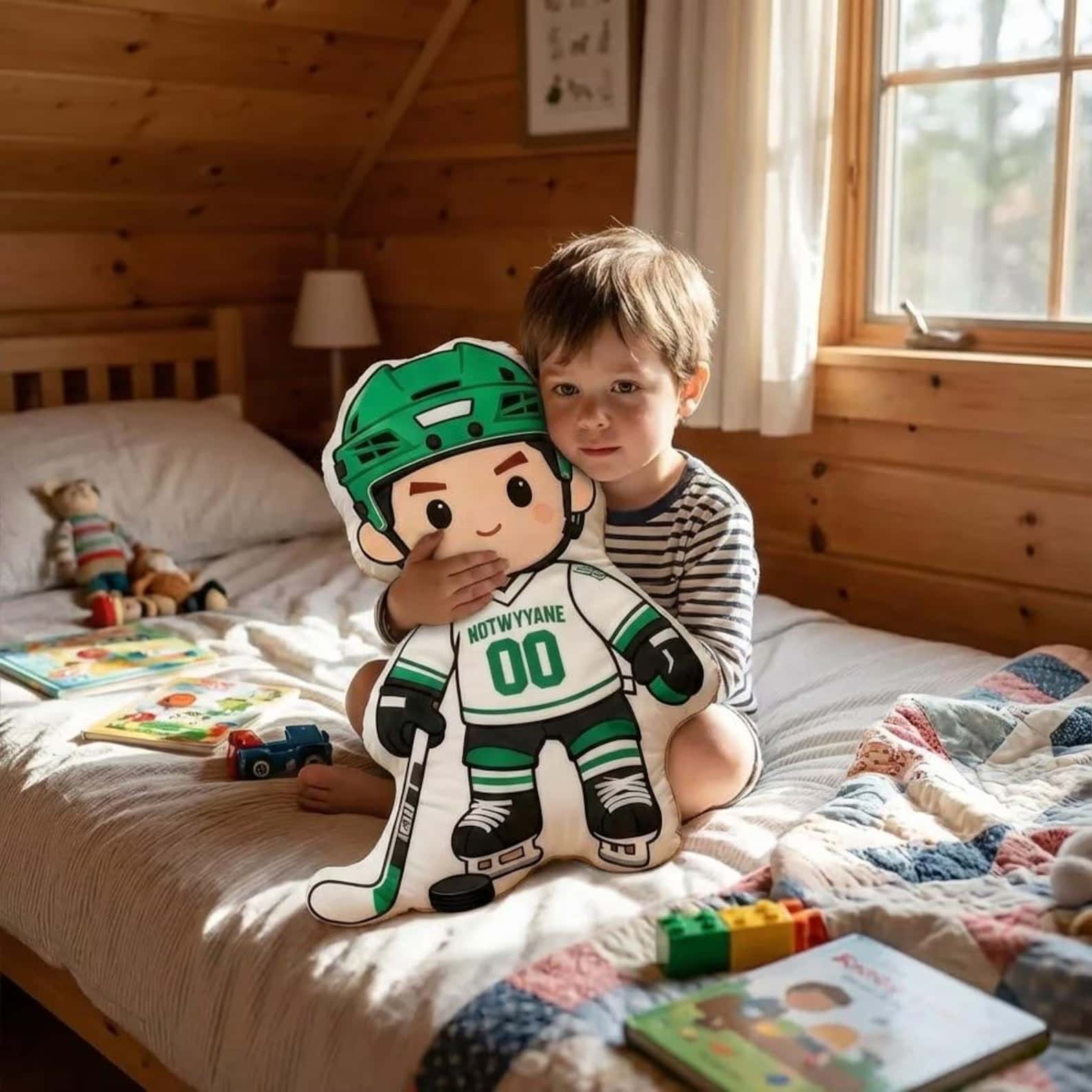 Hockey Player Custom Pillow Personalized Name Number Kids Sports Gift Bedroom Decor
