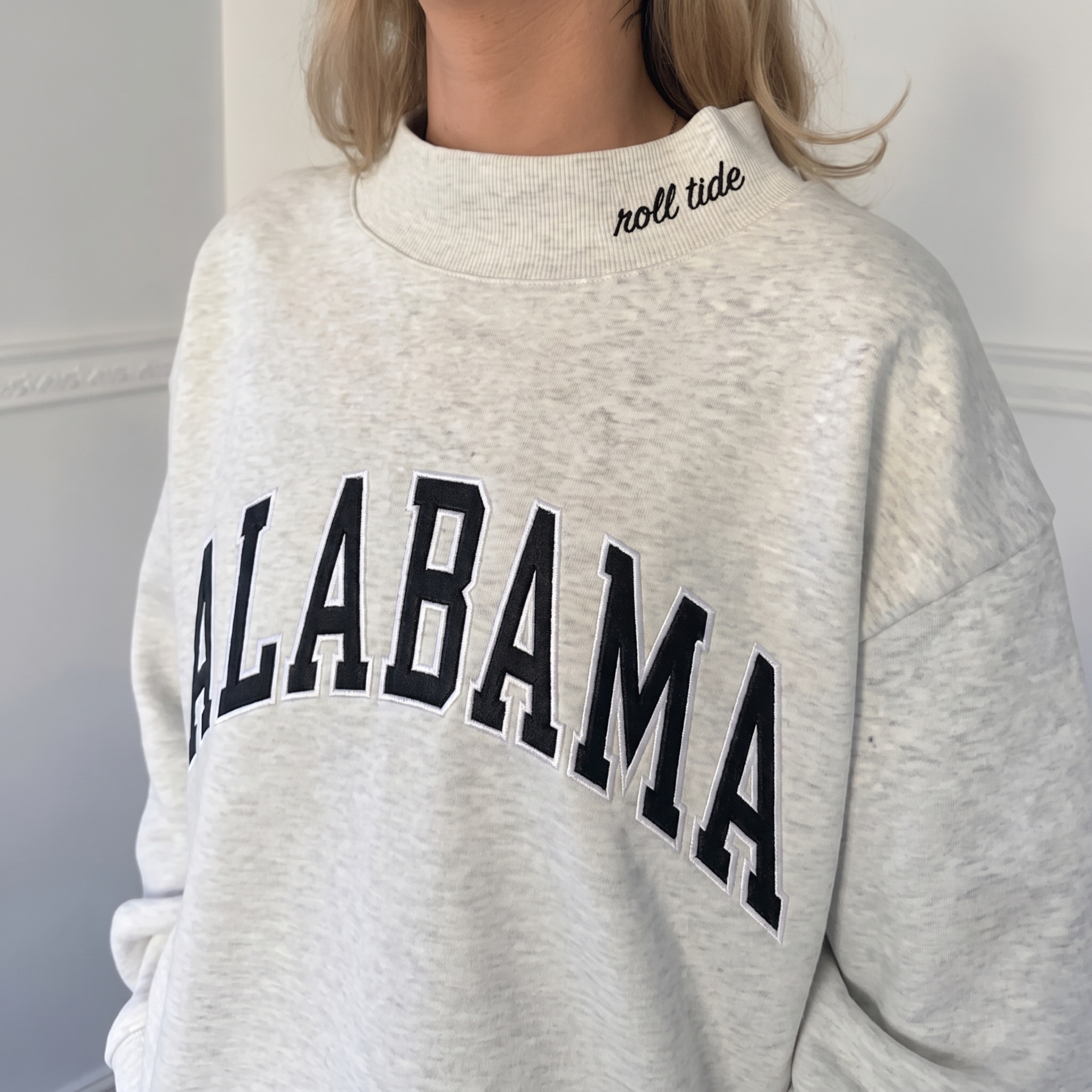 Custom Mock Neck Embroidered Team Name Sweatshirt – Stand-up Collar