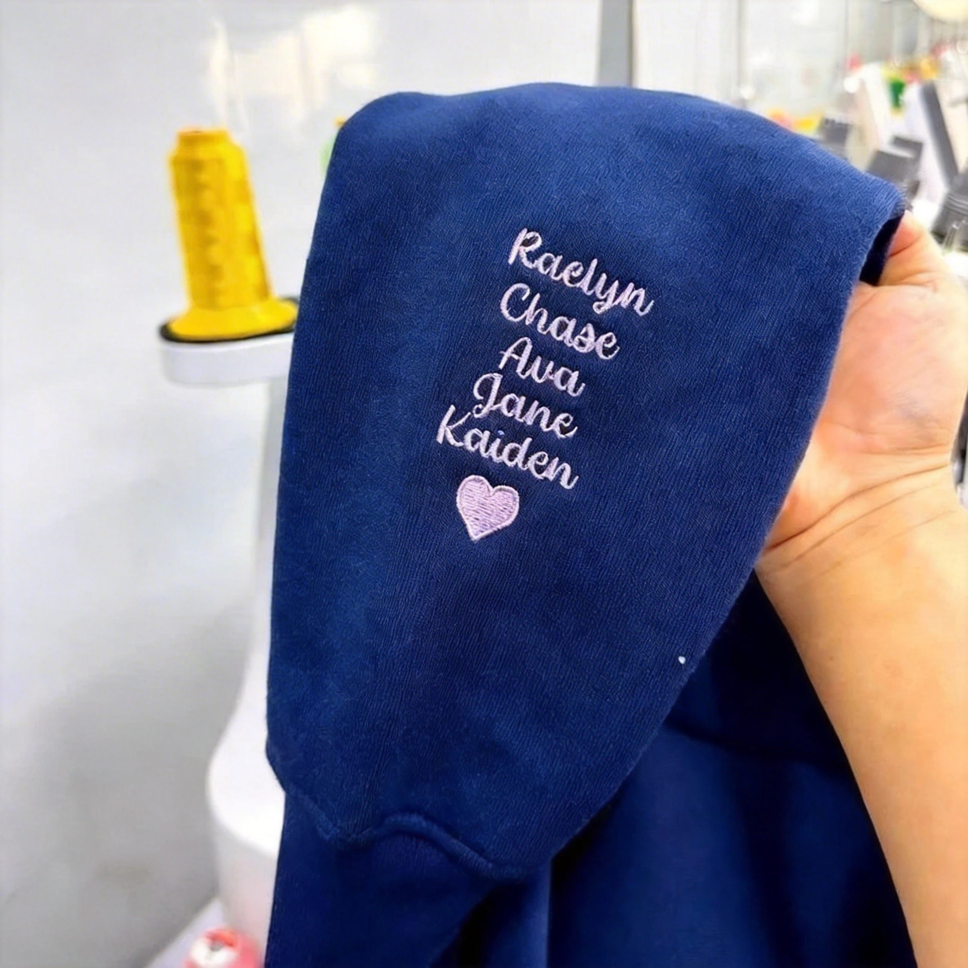 Custom Chenille Yarn Embroidered Mama Sweatshirt with Kids Names on Sleeve Mother’s Day Gift