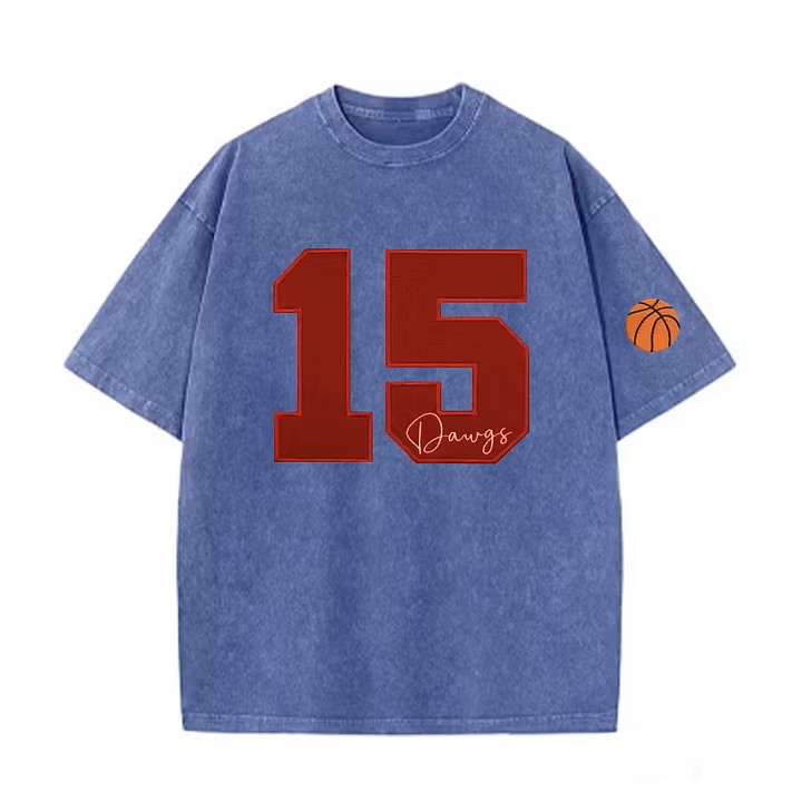 Custom Sports Number T-Shirt, Vintage Washed Team Spirit Casual Top