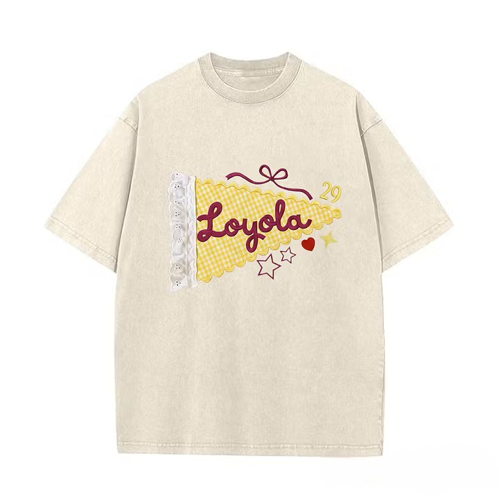 Custom Mascot & Team Spirit Washed Tee with Lace Pennant Applique ✨