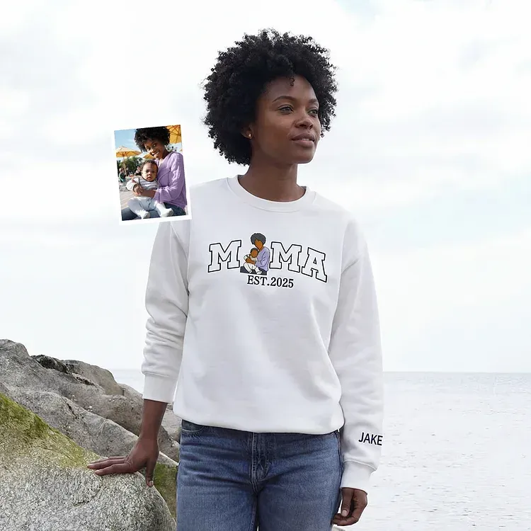 Customized Mom Mum Mother-Child Photo Mother's Day Embroidered Sweatshirt