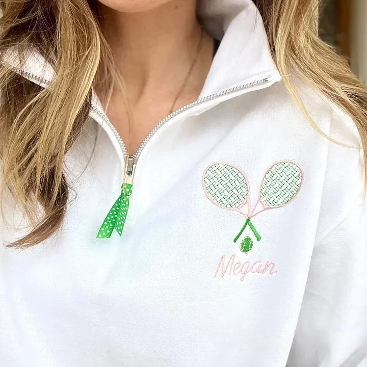 Personalized Tennis Racket Quarter Zip Sweatshirt Custom Name Tennis Pullover