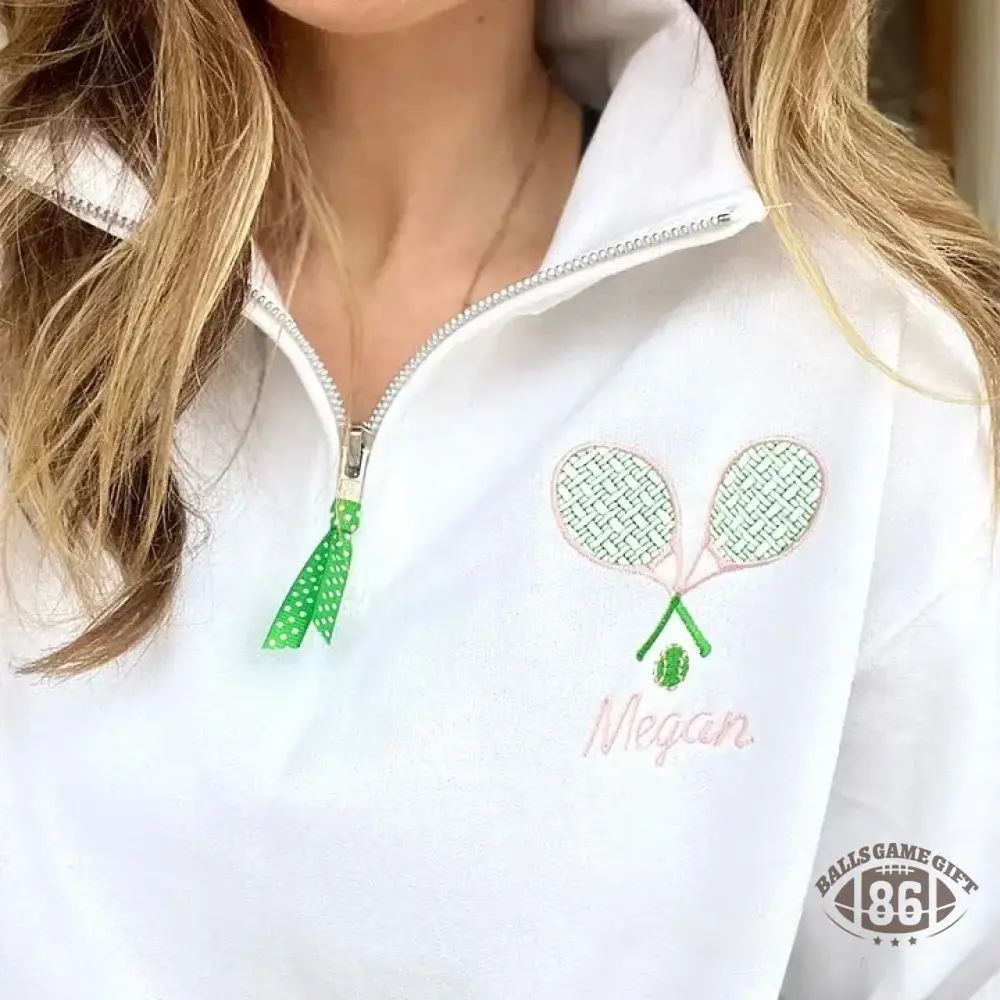 Personalized Tennis Racket Quarter Zip Sweatshirt Custom Name Tennis Pullover