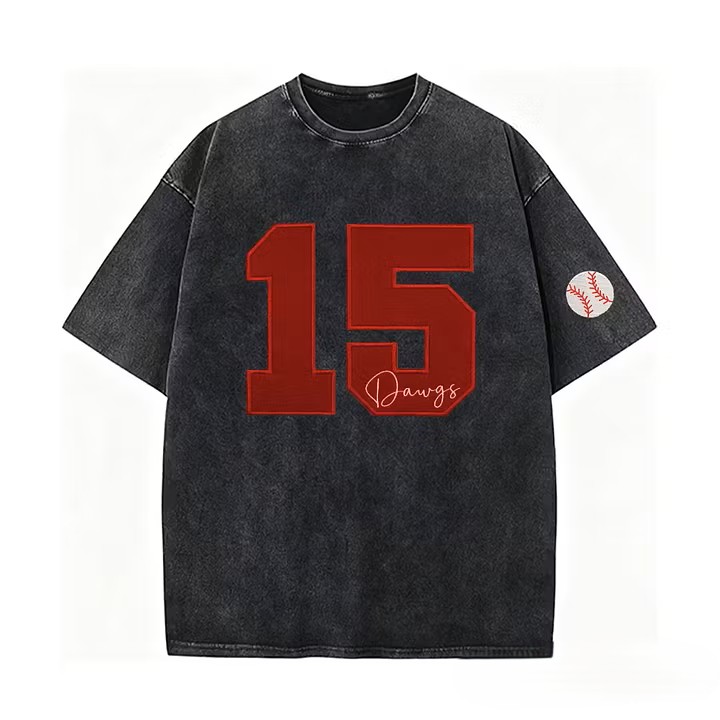 Custom Sports Number T-Shirt, Vintage Washed Team Spirit Casual Top