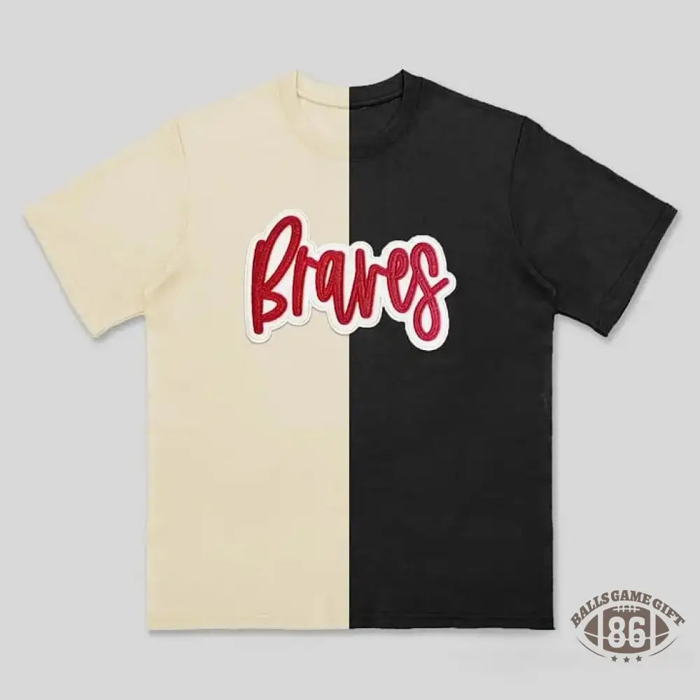 Custom Split Color Mascot Shirt Two Tone Glitter Applique Team Spirit T-Shirt