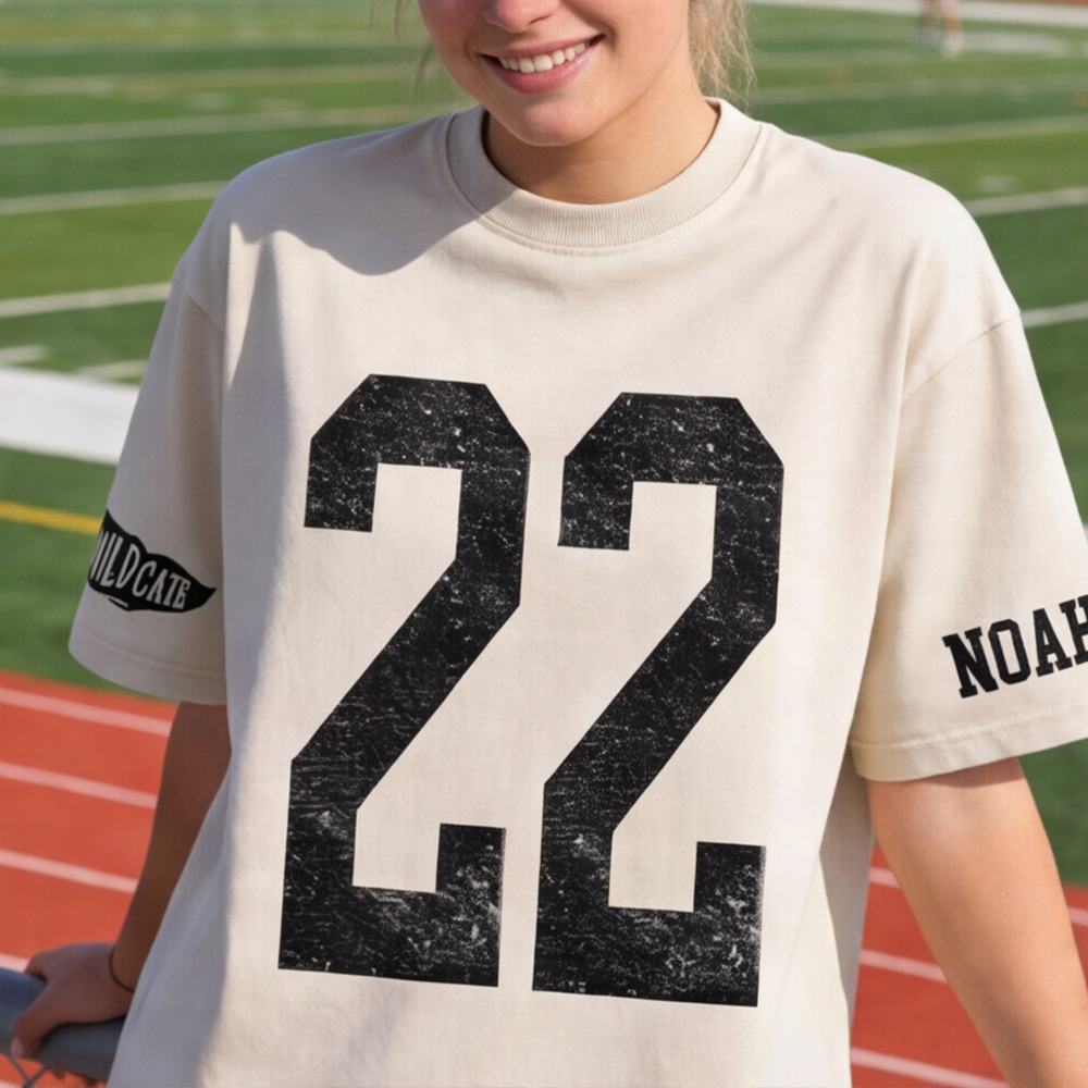 Custom Vintage Varsity Number or Letter Sport Team Washed T-Shirt