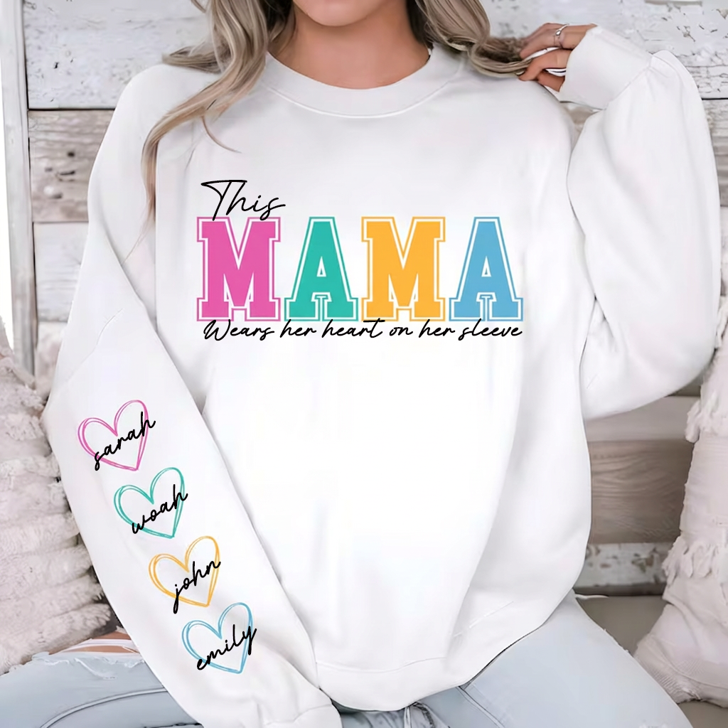 Custom Mama Embroidered Sweatshirt with Names on Sleeve Personalized Mother's Day Gift for Mom