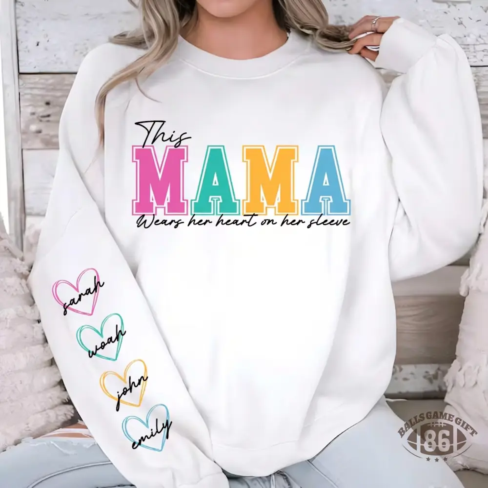 Custom Mama Embroidered Sweatshirt with Names on Sleeve Personalized Mother's Day Gift for Mom