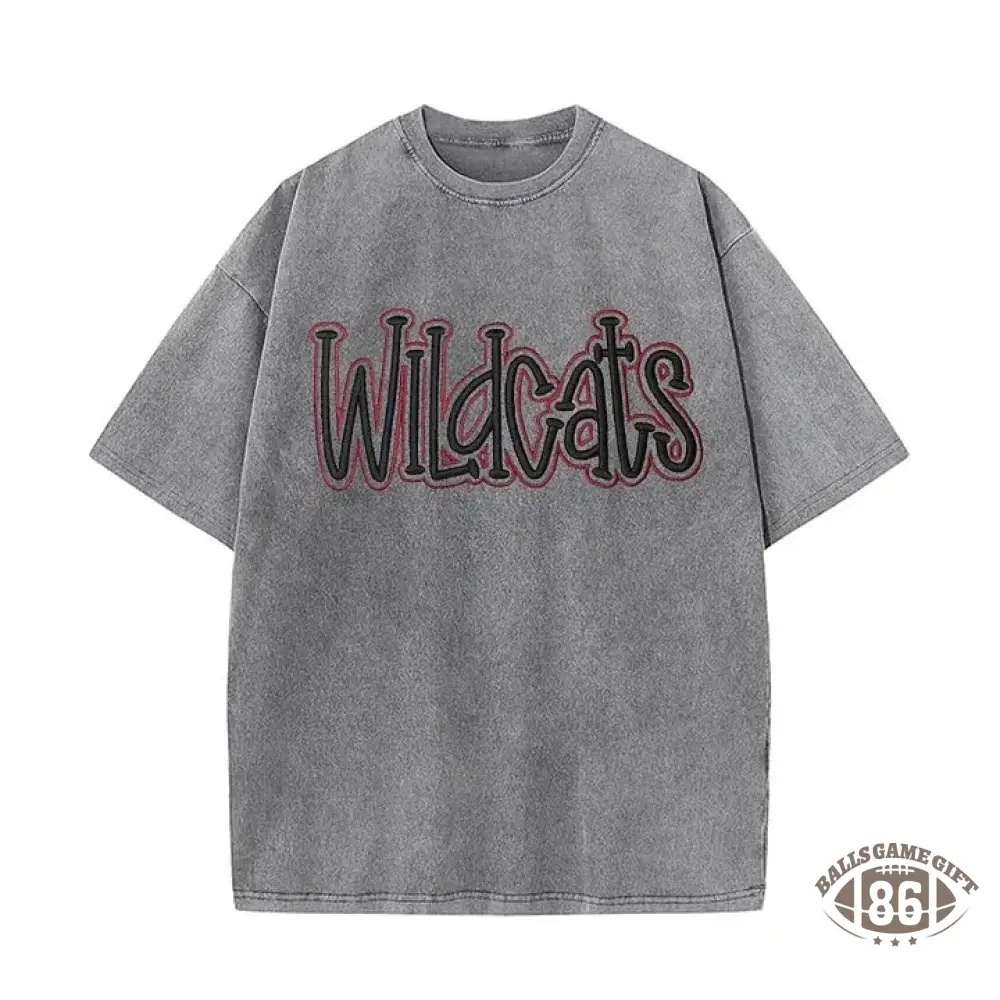 Personalized College Team Double 3D Puff School Mascot Embroidered Washed T-Shirt