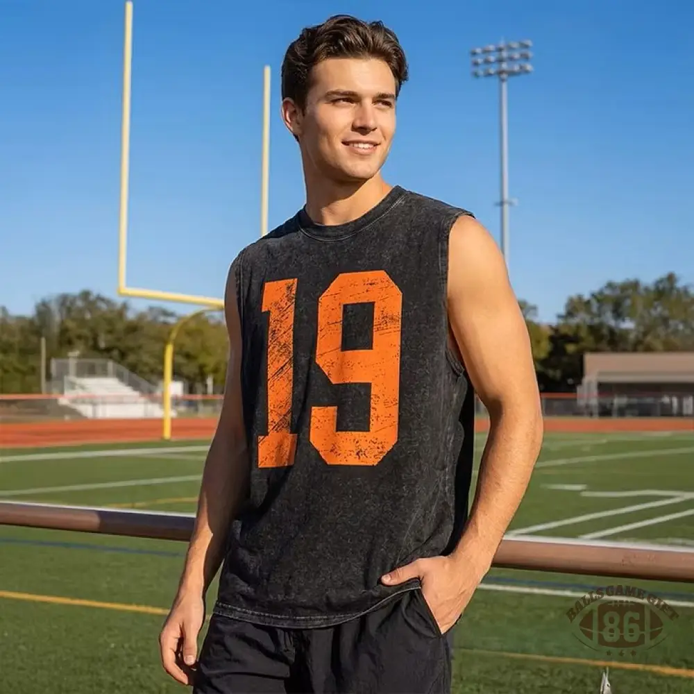 Custom Vintage Varsity Number or Letter Sport Team Washed Tank Top
