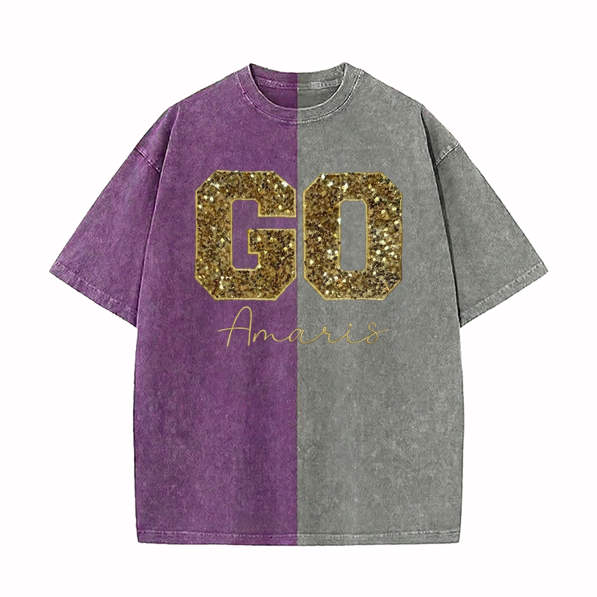 Custom Game Day ''GO'' Two Tone Washed T-shirt – Sequin Varsity Letter Gifts for Sports Mom