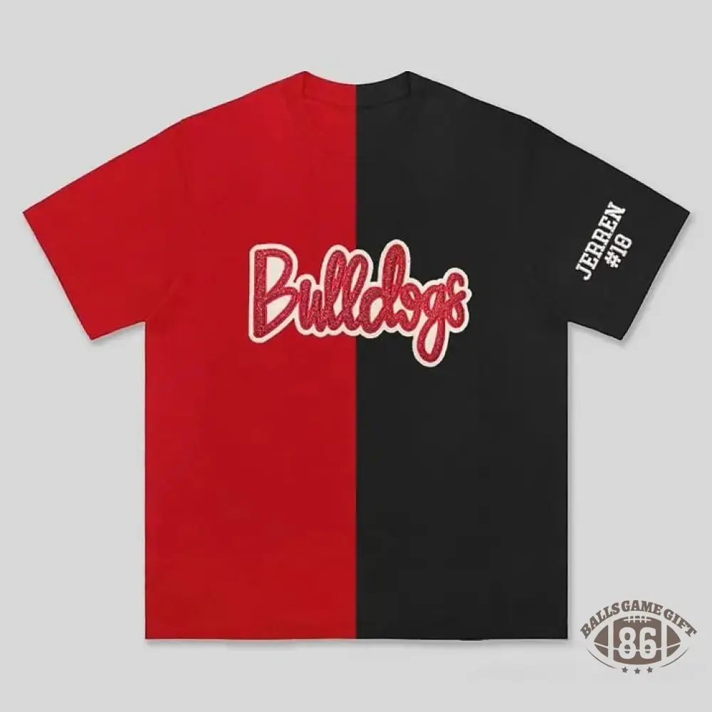 Custom Split Color Mascot Shirt Two Tone Glitter Applique Team Spirit T-Shirt