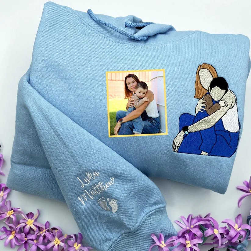 Custom Mama & Mom Portrait Embroidered Sweatshirt, Personalized Family Photo Crewneck, Mother's Day Gift
