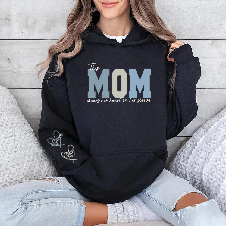 Custom Mama Embroidered Sweatshirt with Names on Sleeve Personalized Mother's Day Gift for Mom